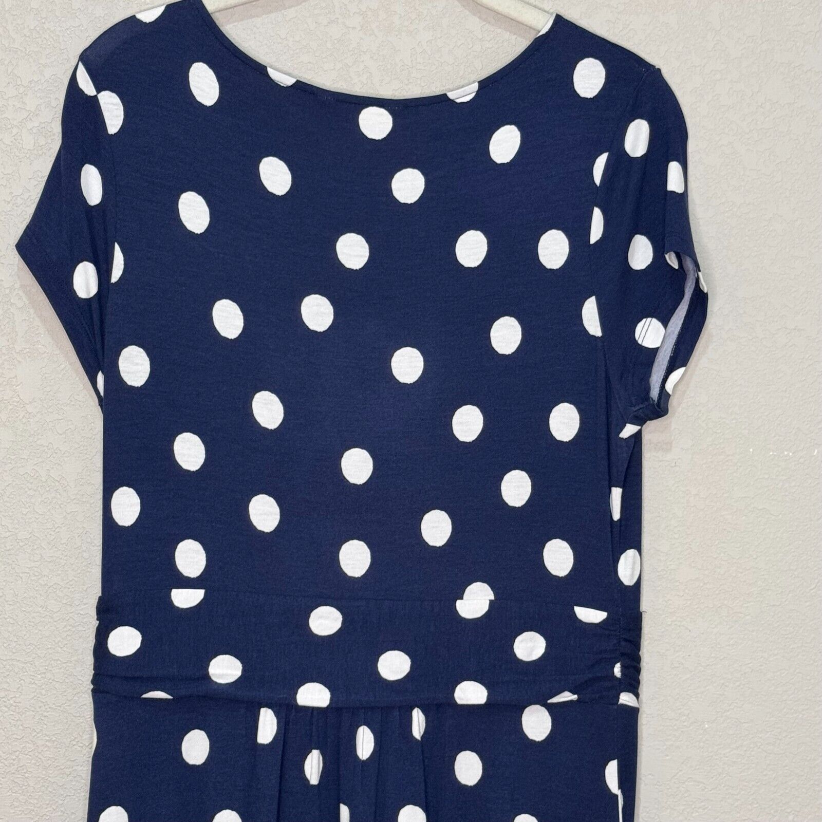 Boden Amelie Jersey Dress Size 8 Navy Blue White Painterly Spot Polka Dots