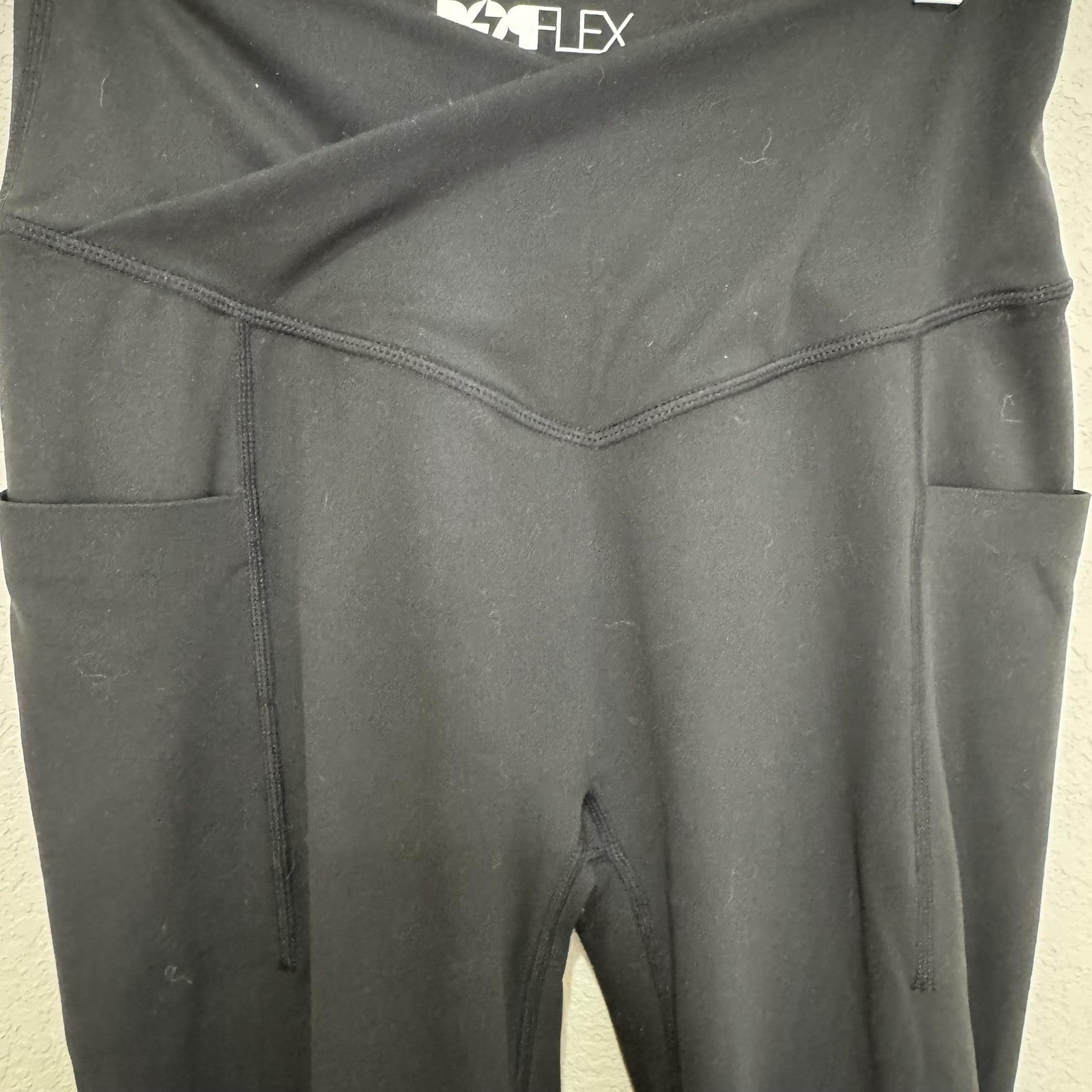 POPFLEX Pants Womens Medium Black Magical Flare Yoga Crossover Waist Pockets