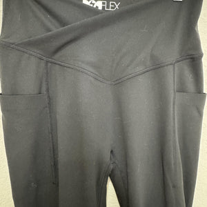 POPFLEX Pants Womens Medium Black Magical Flare Yoga Crossover Waist Pockets