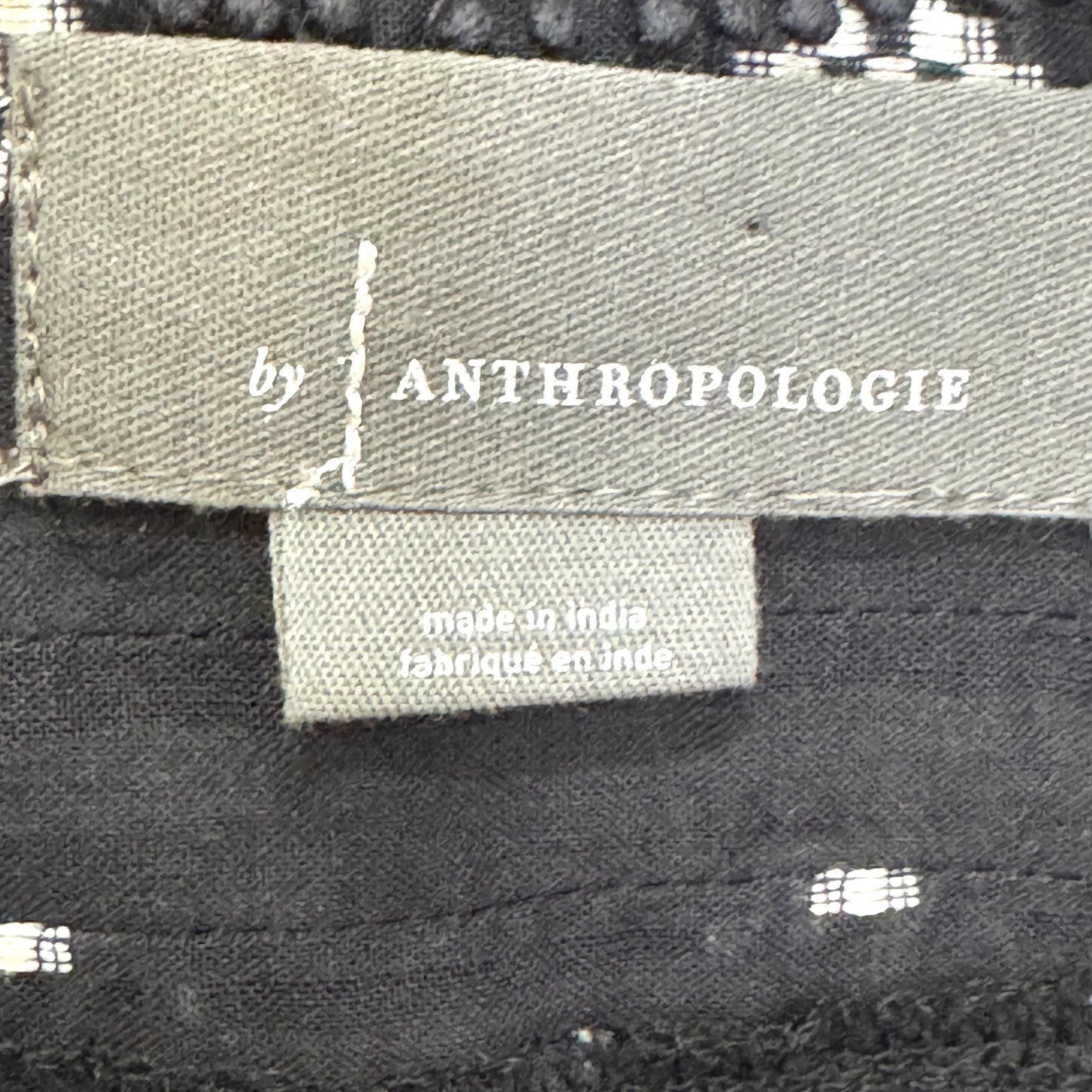 Anthropologie Top Size Small Black White Motif V Neck Tie Waist Surplice Blouse