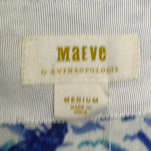 Anthropologie Maeve Camp Shirt Size Medium NEW Blue White Linen Split Back Surf