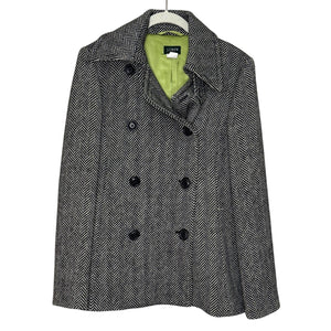 Vintage J.Crew Coat Womens Medium Black White Herringbone Wool Thinsulate 00s