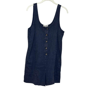 Marine Layer Sydney Romper Womens Large Blue Denim Button Front Pockets Summer