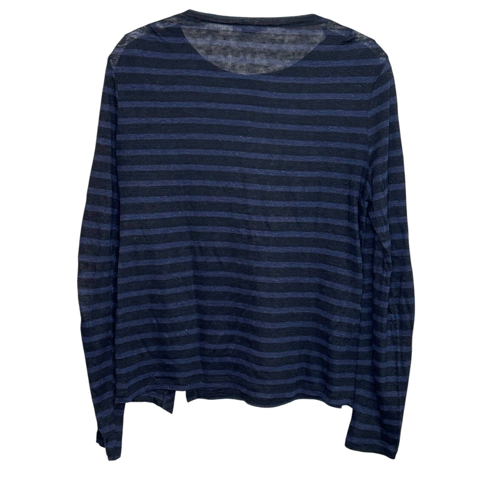 Frame Striped T Shirt Size Small Long Sleeve Tee Blue Black Striped 100% Linen