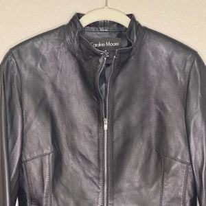 Caroline Moore New Zealand Lambskin Leather Jacket Size 10 Black Lined