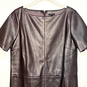Ann Taylor Brown Seamed Faux Leather Shift Dress Size 4