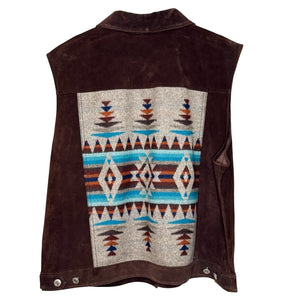 Pendleton Brown Suede Vest Size XL Womens Oxford Mix Aztec Wool