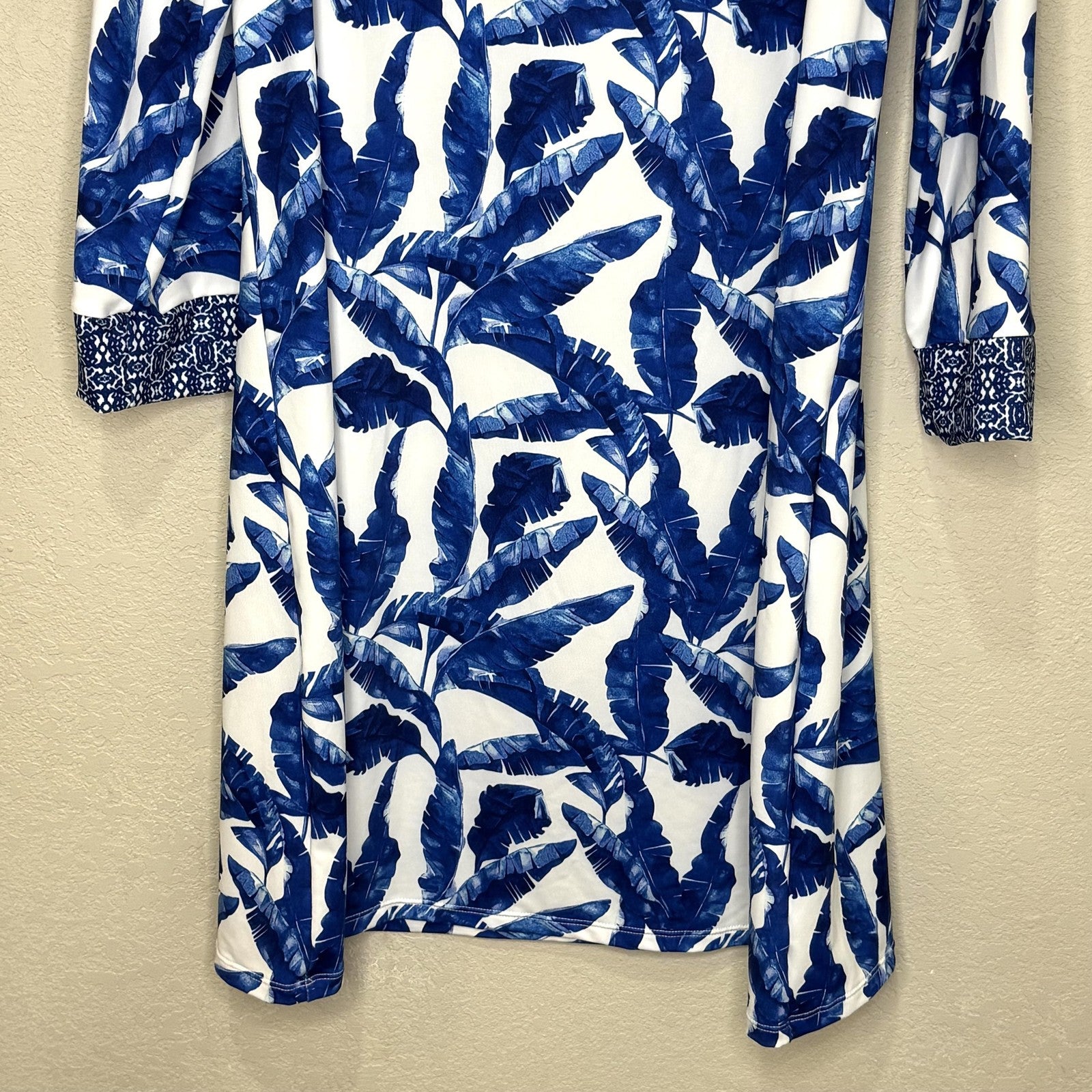 Cabana Life Dress Womens Large Blue White Palm Print Tunic UPF 50 Sun Protection