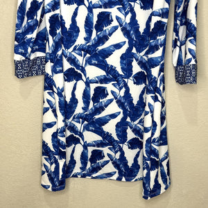 Cabana Life Dress Womens Large Blue White Palm Print Tunic UPF 50 Sun Protection