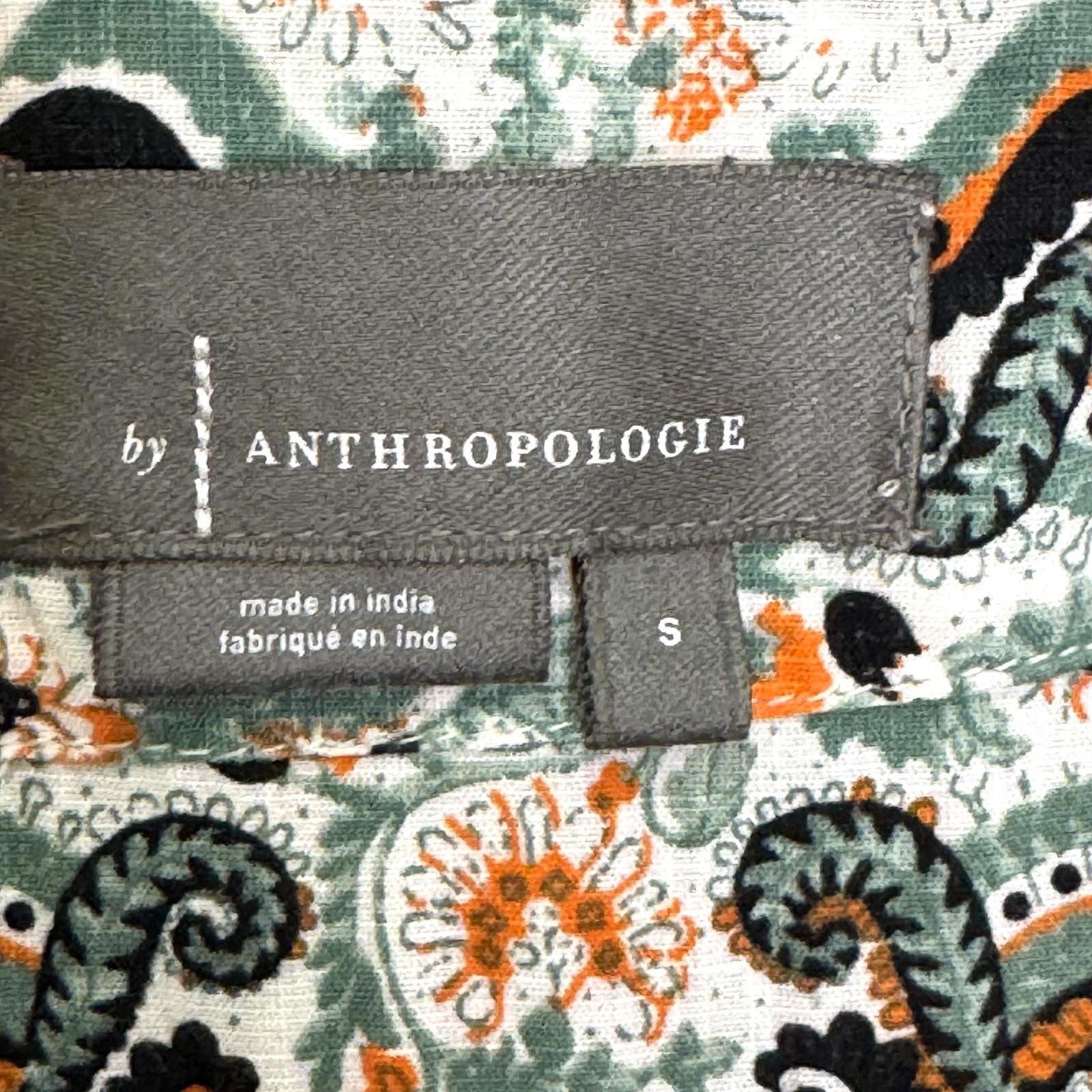 Anthropologie Dress Womens Small Boho Floral Paisley Tunic Pockets Orange Green