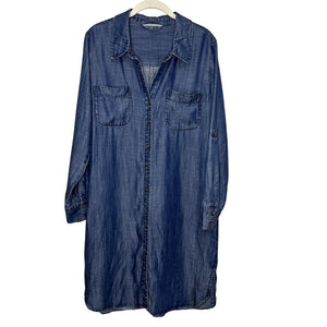 Soft Surroundings Shirt Dress Small Medium Blue Tencel Lyocell Denim Button Up