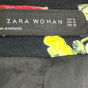 Zara Floral Ruched Black Red Gathered Floral Patchwork Jacket XL