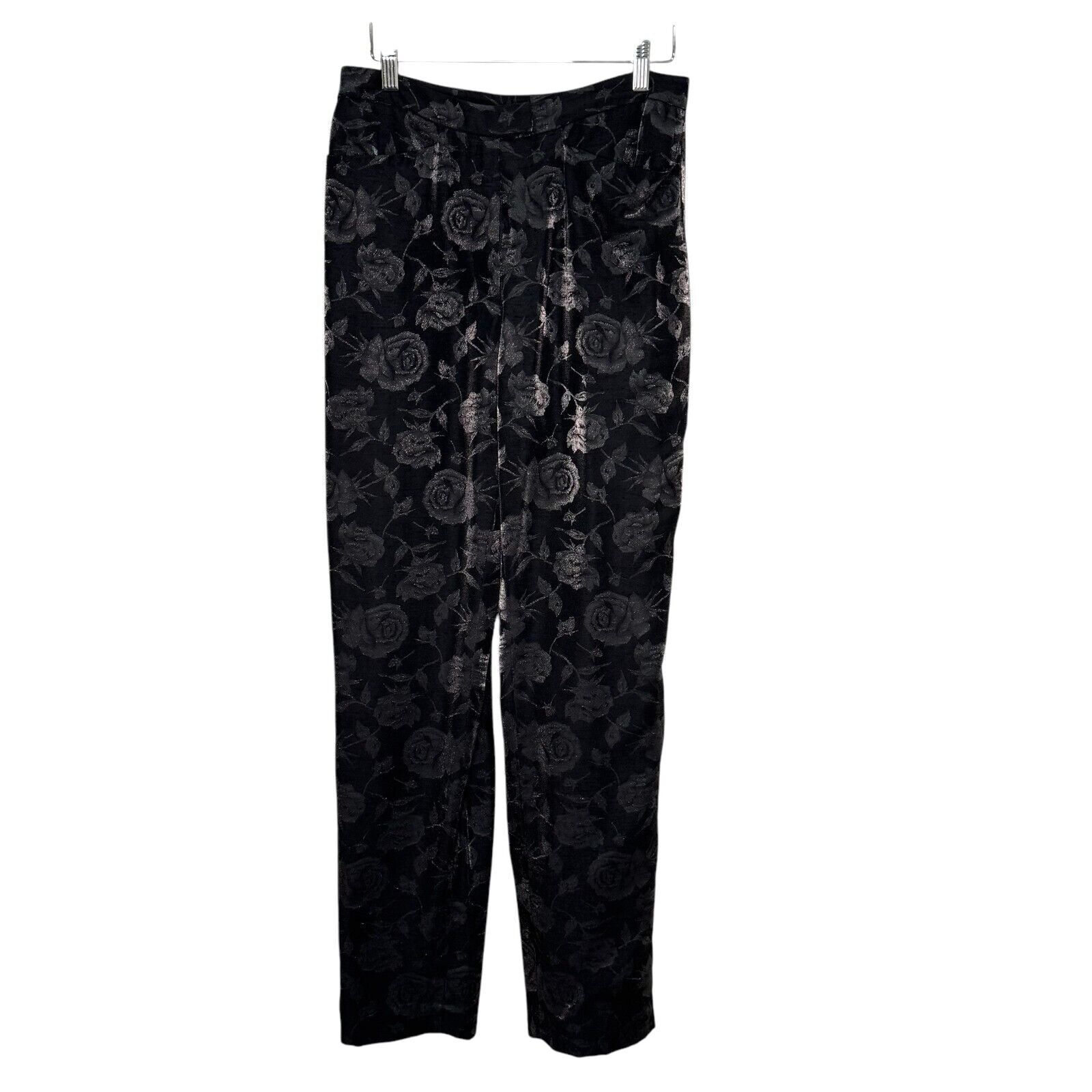 Nicole Miller Black Floral Brocade Jacket and Pant Set Size 8 Vintage Made in US