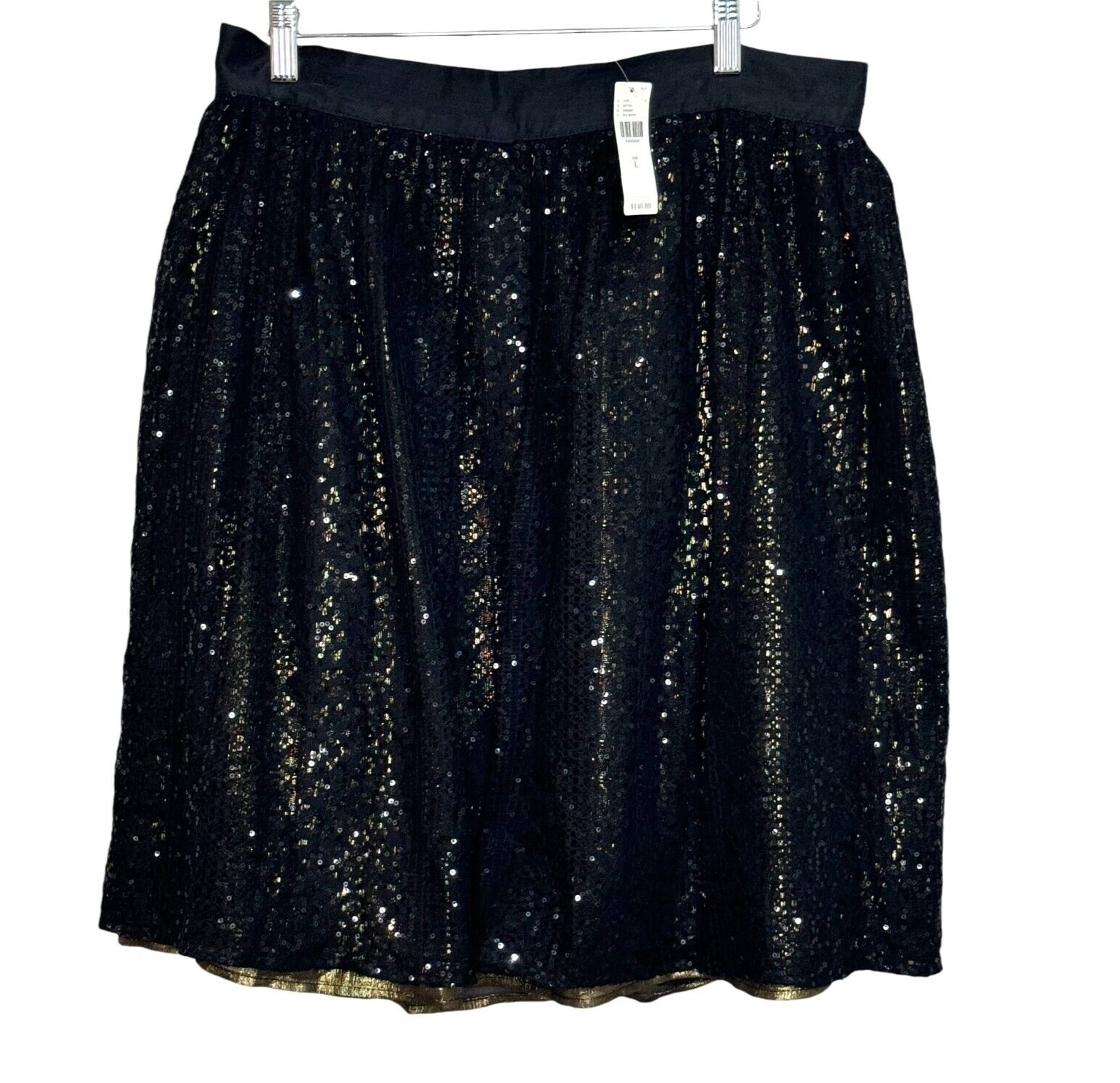 Anthropologie Eri+Ali NEW Black Gold Night Shimmer Sequin Skirt Size Large $148