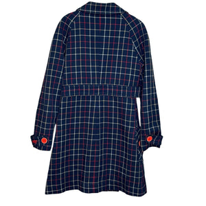 Marc Jacobs 2003 Double Breasted Blue Plaid Wool Coat Red Buttons Size XS/S