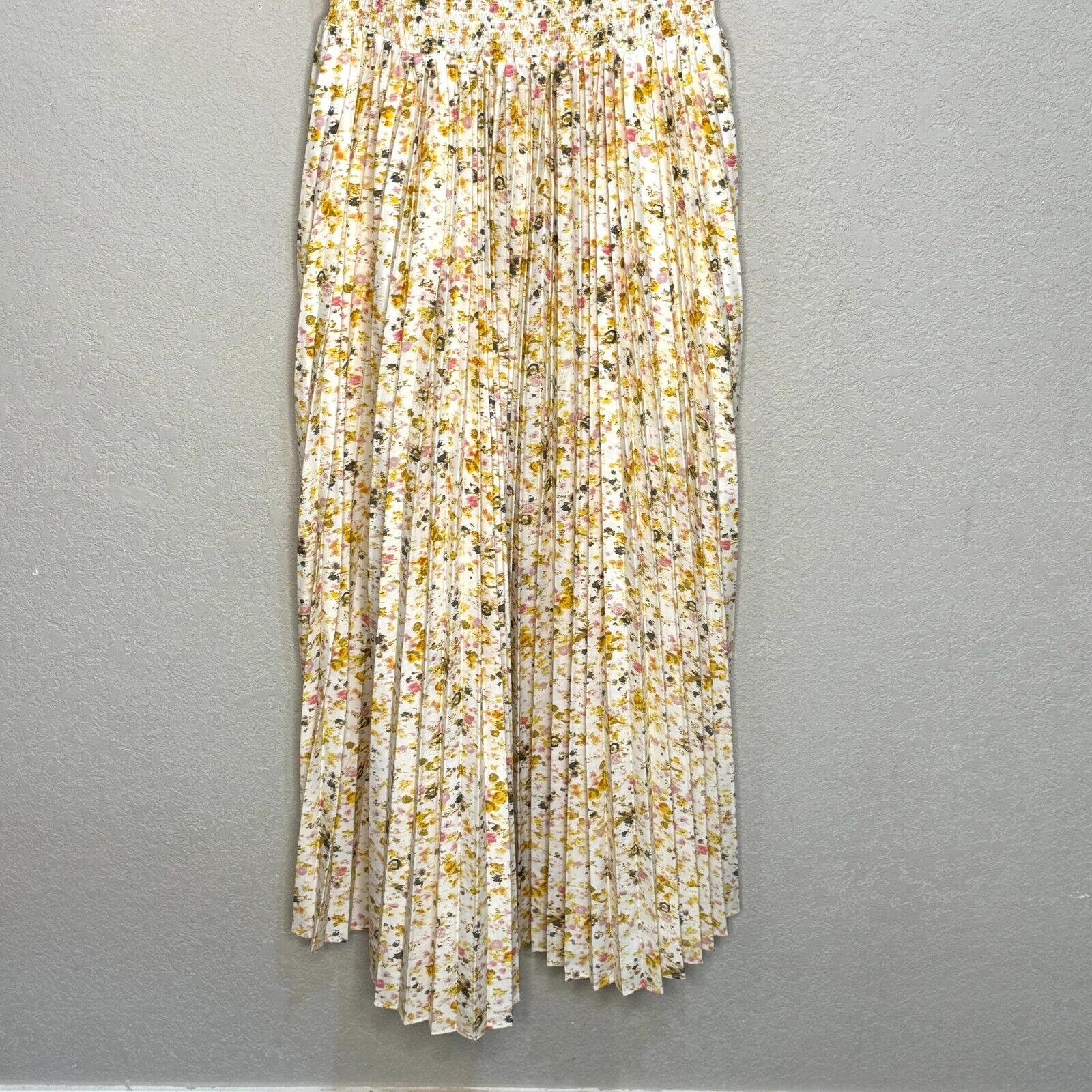 J. CREW Smocked-waist Pleated Dress In Yellow Soft Posies Size 4 NEW $148