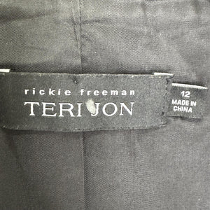 Teri Jon Blazer Womens 12 Black Silk Wool Blend Button Up Bow Trim Suit Jacket