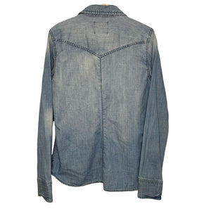 American Eagle Outfitters Shirt Womens 10 Blue Chambray Denim Western Pearl Snap