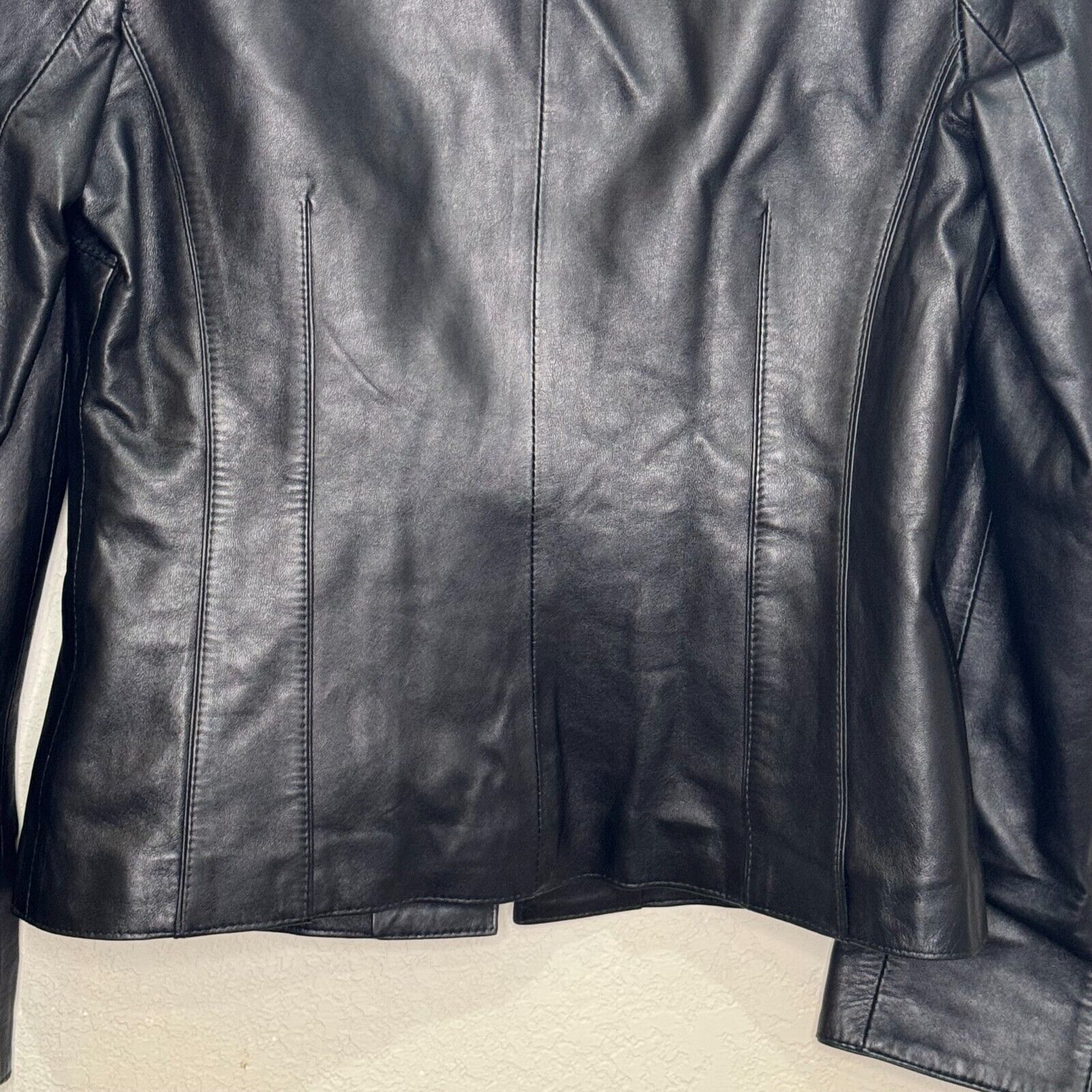 Caroline Moore New Zealand Lambskin Leather Jacket Size 10 Black Lined