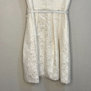 WHBM Cream White Gold Floral Metallic Jacquard Dress with Belt Size 10 NEW $180