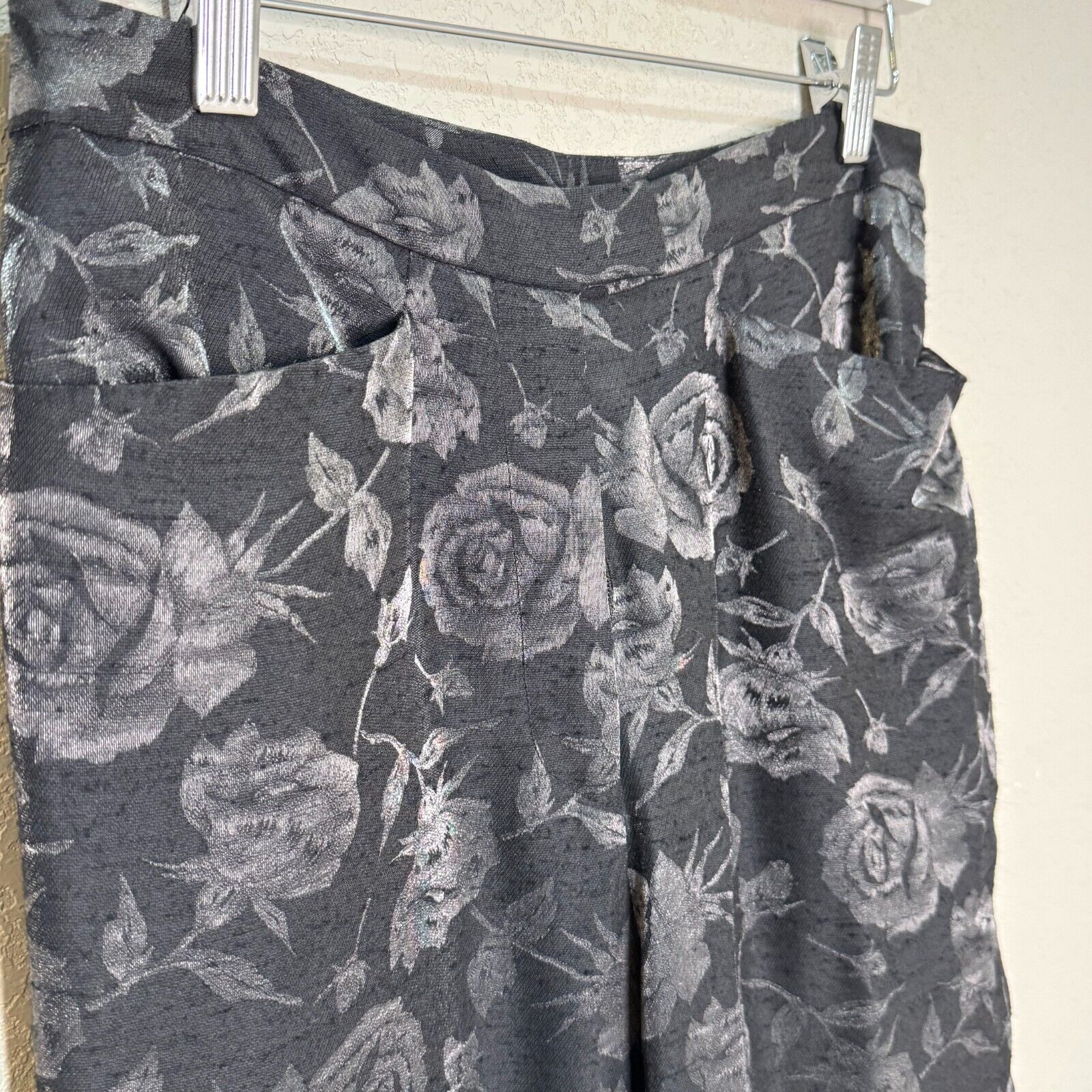 Nicole Miller Black Floral Brocade Jacket and Pant Set Size 8 Vintage Made in US