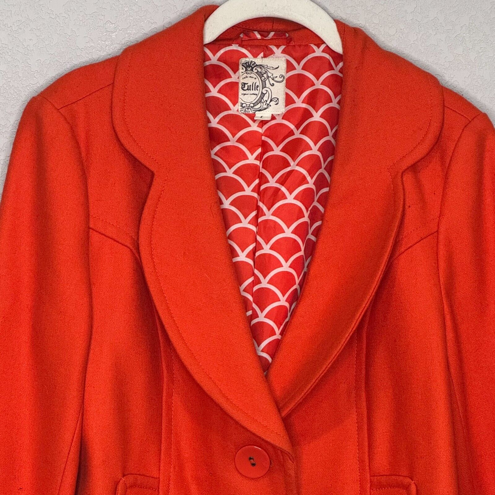 Anthropologie Tulle Orange Jacket Blazer Size Large Wool Short Peacoat