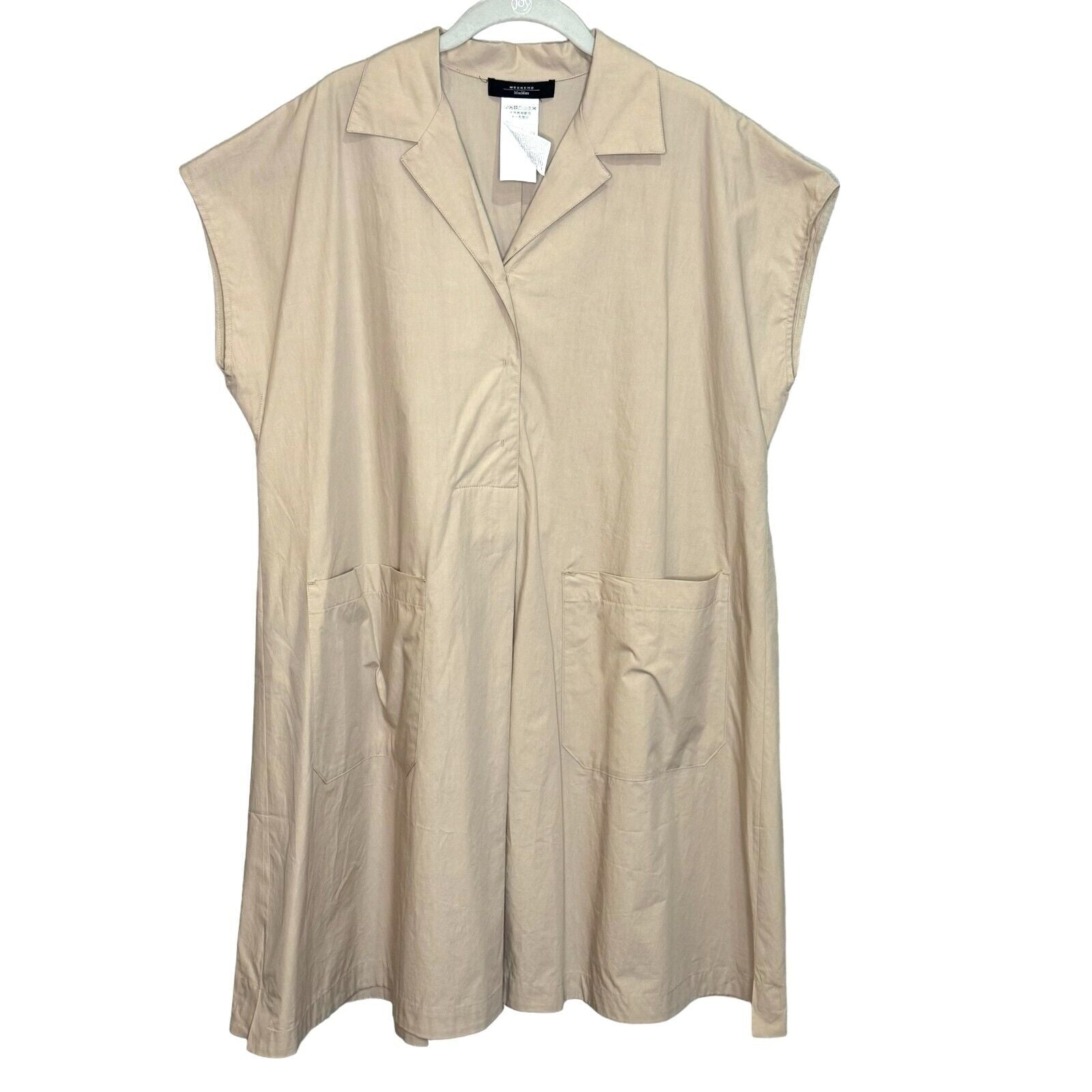 Weekend Max Mara Beige Benny Poplin Cotton Pleated Mini Dress Size 10 $197