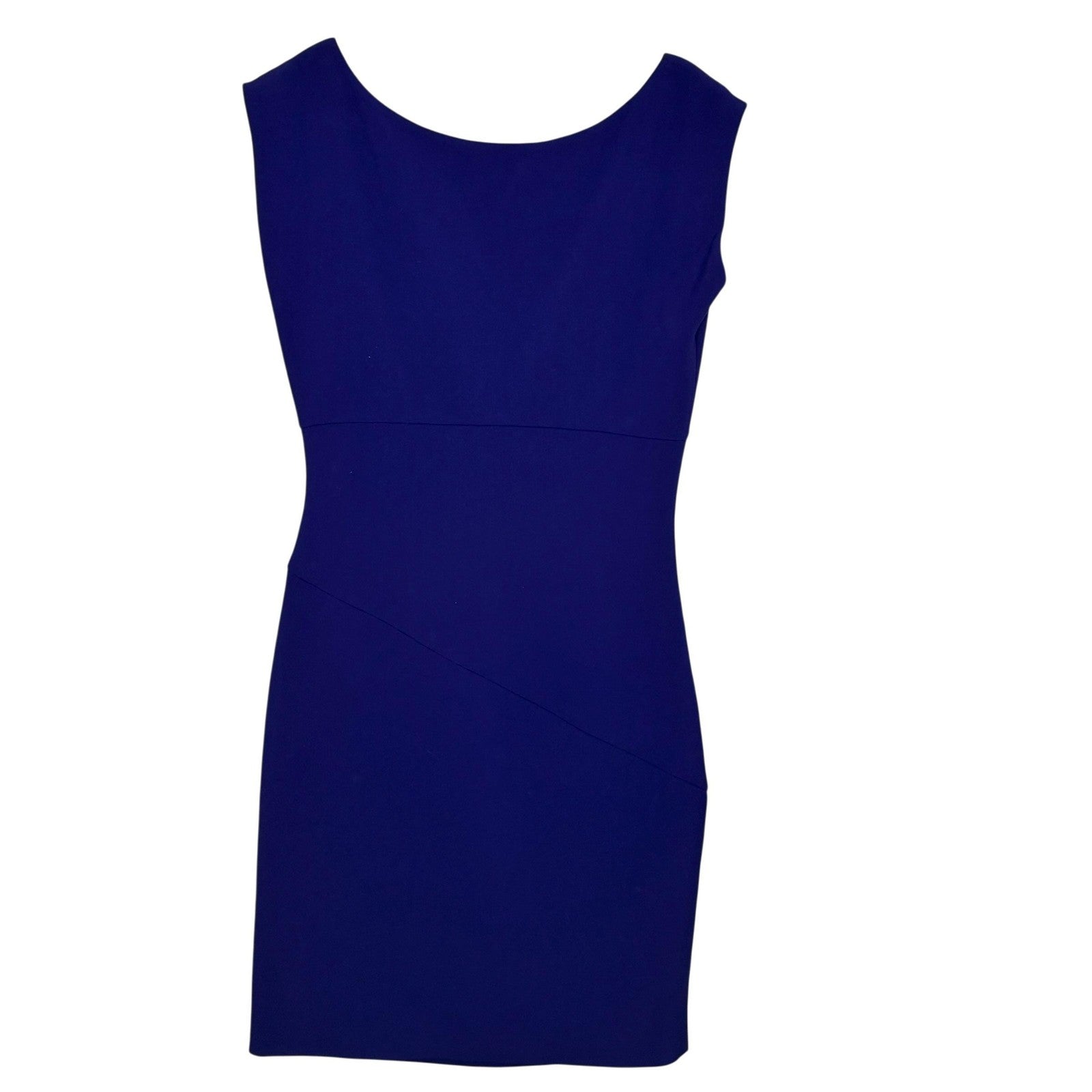 Diane von Furstenberg Dress Womens 12 Blue V Neck Sleeveless Sheath Ruched Lined