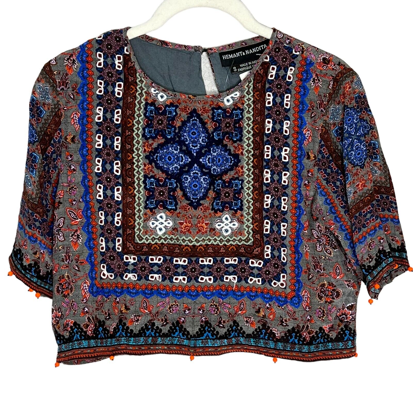 HEMANT & NANDITA Crop Top Size Small NEW Silk Paisley Print $176