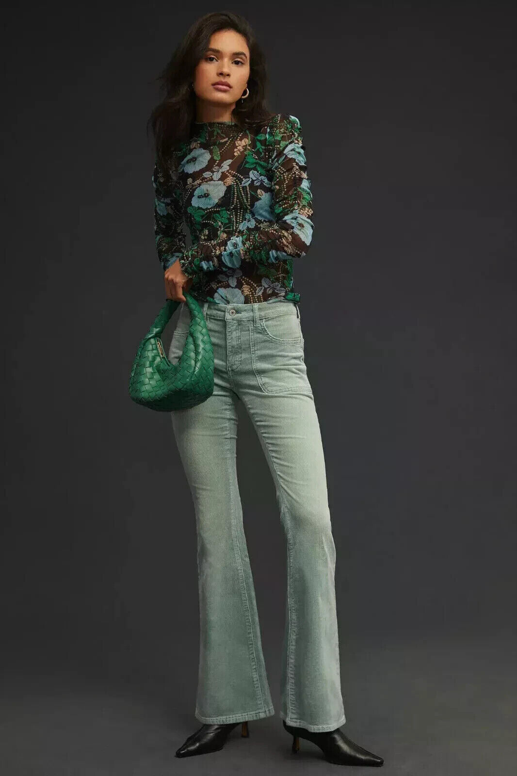 Anthropologie Pilcro The Icon Corduroy Jeans Pants Size 27 Green Flare Low Rise