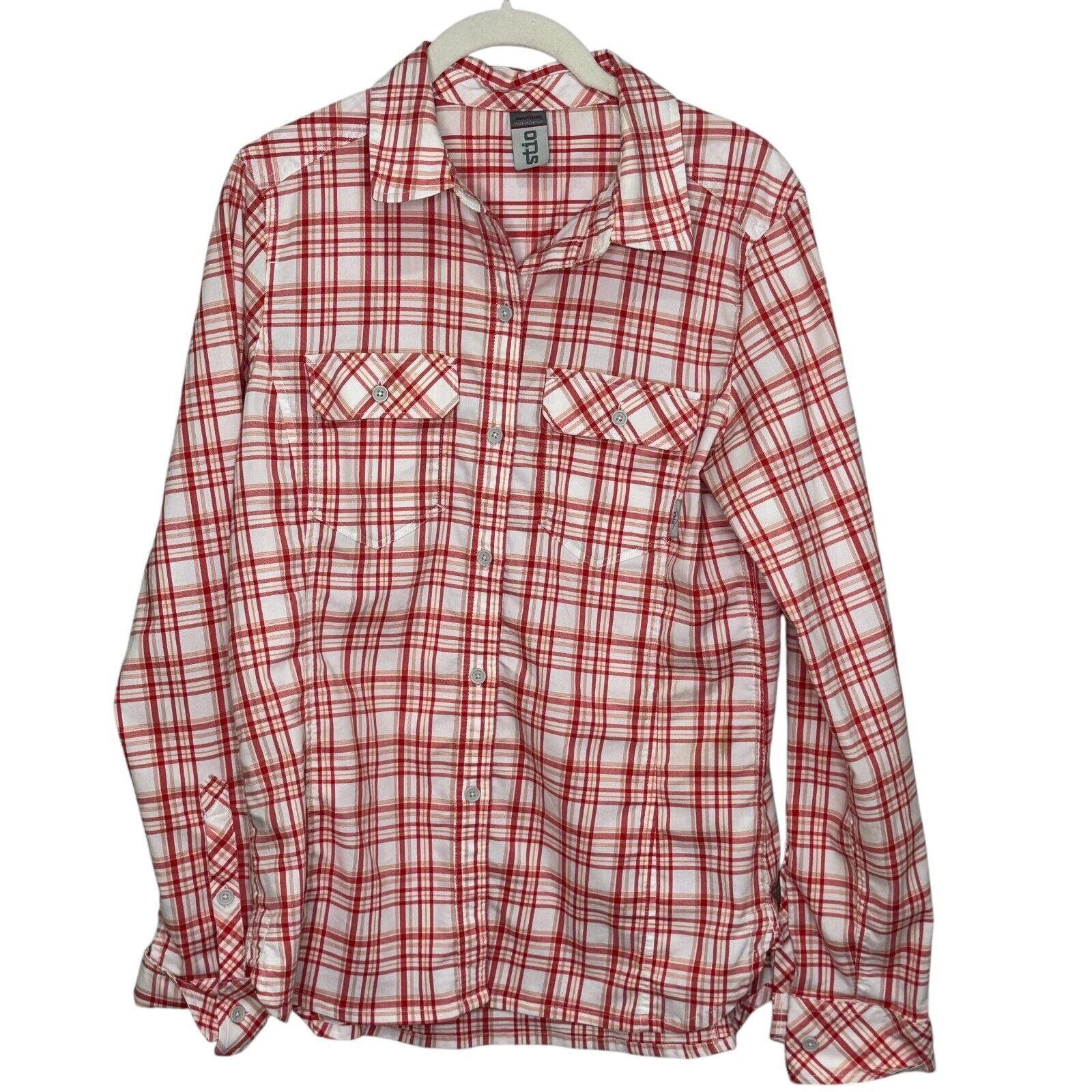 STIO Women’s Shirt Size Medium Red Plaid Long Sleeve Button Down