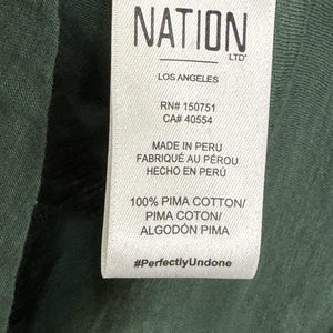 Nation LTD Shirt Womens Small Green Pima Cotton Long Sleeve Puff Sleeve Crewneck