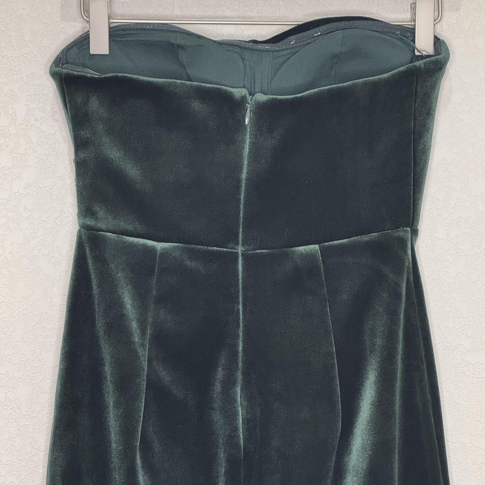Express Dress Womens XS Green Velvet Strapless Midi Cocktail Formal Slit Party