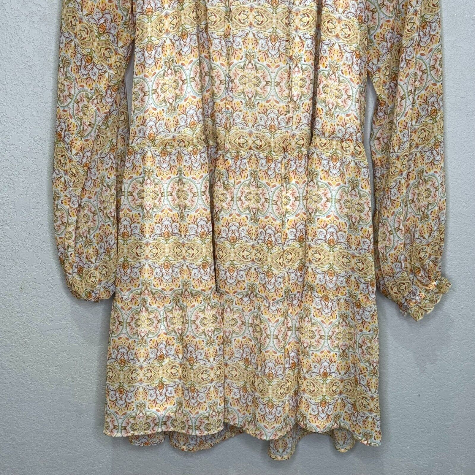 Show Me Your Mumu Paisley Birdie Mini Dress Size Large Floral Sheer Sleeves