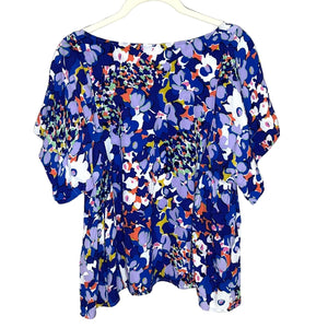 Anthropologie Maeve Milla Blue Floral Short Sleeve Blouse Size Small