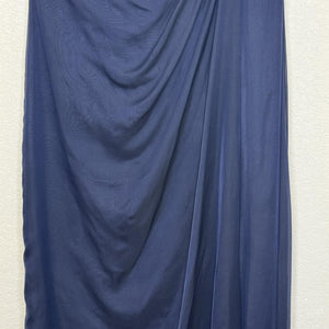 Teri Jon Evening Gown Womens 8 Navy Blue Silk One Shoulder Ruffle Formal Dress