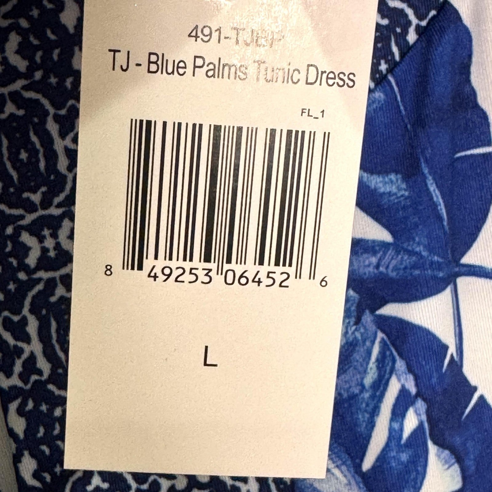 Cabana Life Dress Womens Large Blue White Palm Print Tunic UPF 50 Sun Protection