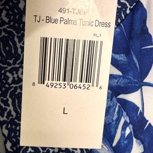 Cabana Life Dress Womens Large Blue White Palm Print Tunic UPF 50 Sun Protection