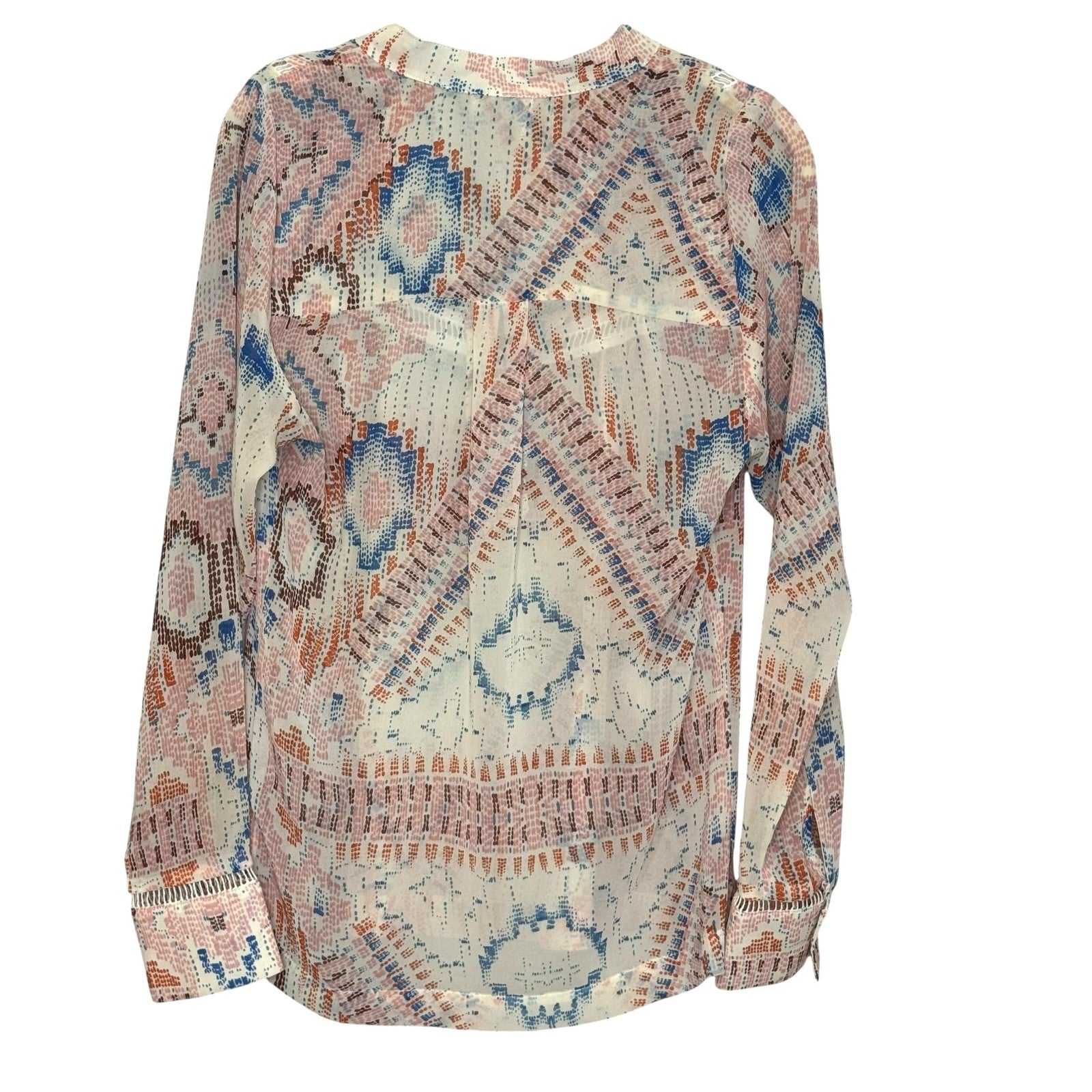 Anthropologie Dolan Blouse Small Multicolor Boho Long Sleeve Sheer Printed Top