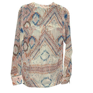 Anthropologie Dolan Blouse Small Multicolor Boho Long Sleeve Sheer Printed Top
