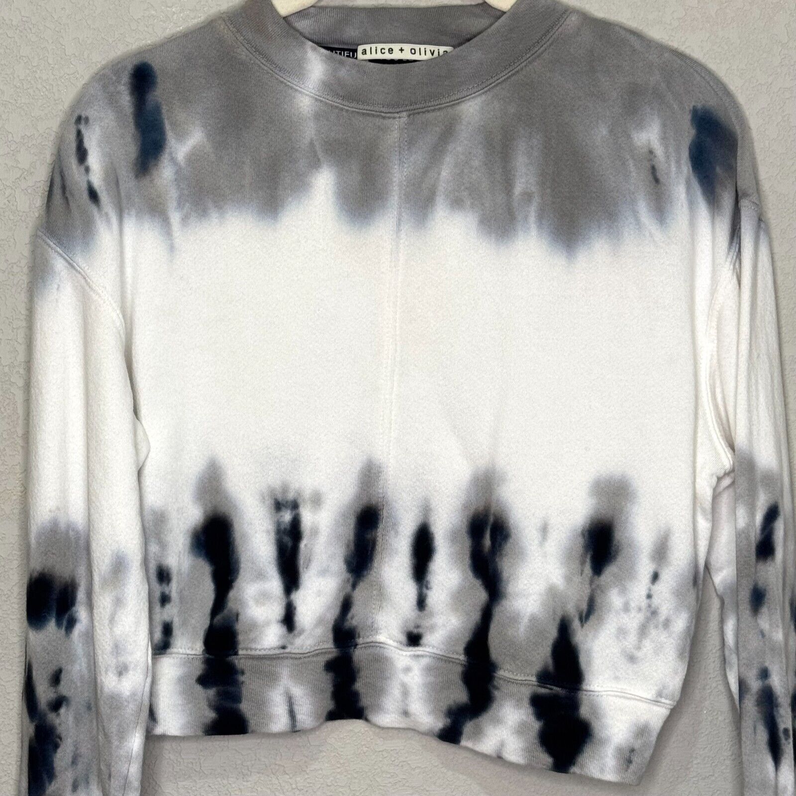 Alice + Olivia Malibu Tie Dye Sweatshirt Size XS White Black Cropped