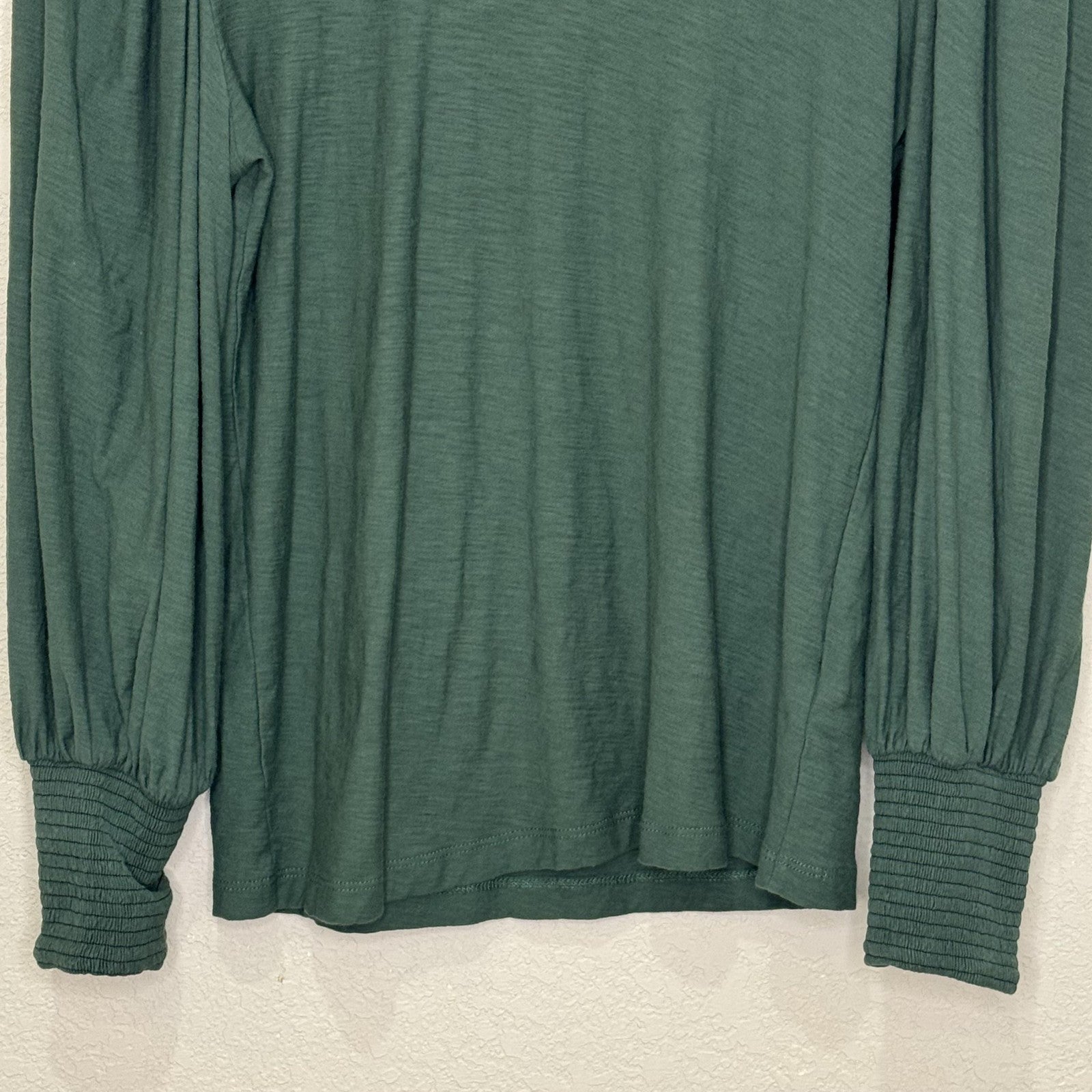 Nation LTD Shirt Womens Small Green Pima Cotton Long Sleeve Puff Sleeve Crewneck