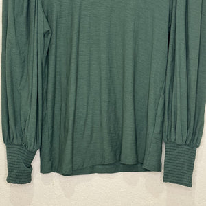 Nation LTD Shirt Womens Small Green Pima Cotton Long Sleeve Puff Sleeve Crewneck