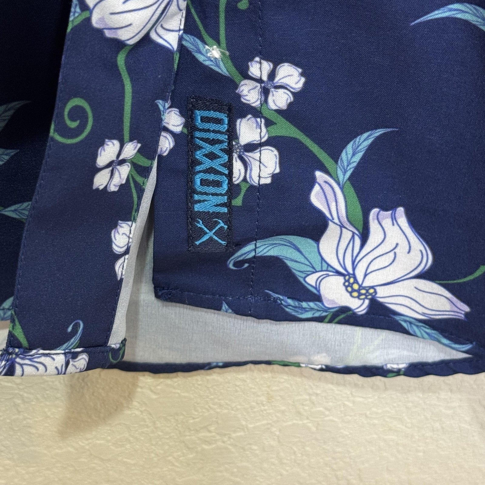 Dixxon Shirt Womens Large Navy Aloha Series Hawaiian Floral Button Up Stretch