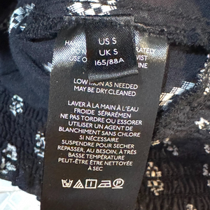 Anthropologie Top Size Small Black White Motif V Neck Tie Waist Surplice Blouse