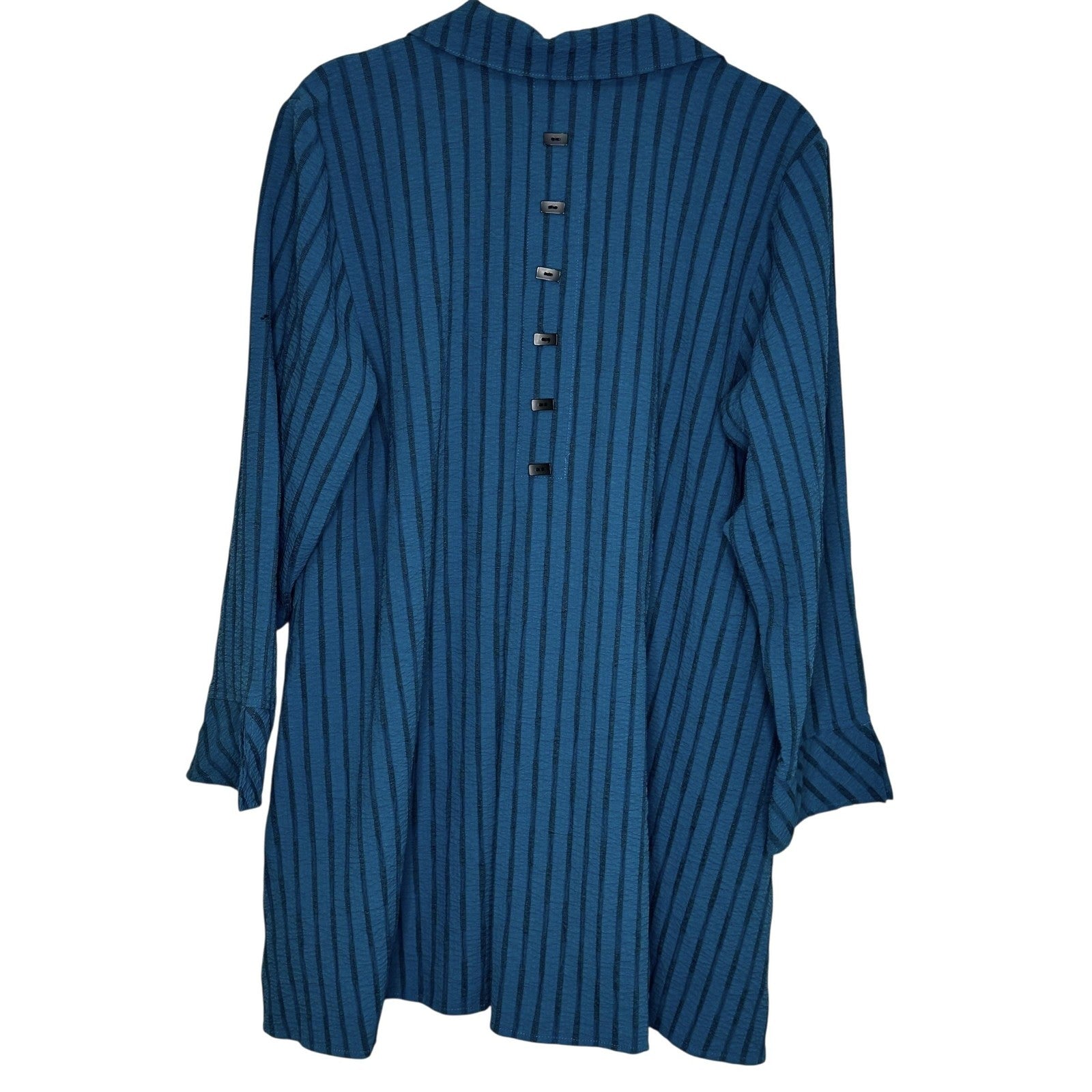 Habitat Shirt Womens Small Blue Striped Button Front Tunic High Low Artsy
