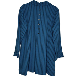 Habitat Shirt Womens Small Blue Striped Button Front Tunic High Low Artsy