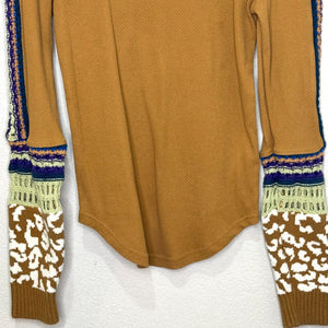 Free People Sienna Switch It Up Cuff Thermal Waffle Top Size Large Brown