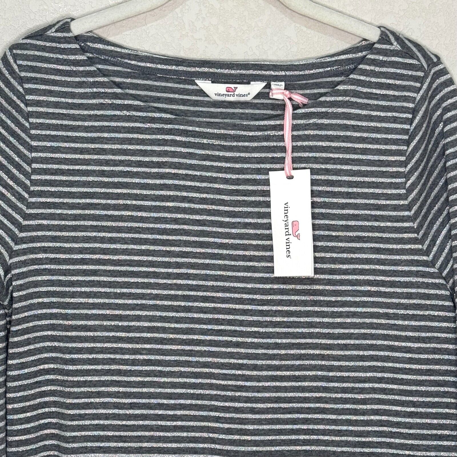 Vineyard Vines Gray Sparkle Tee Womens Size Large NEW Lurex Simple Boatneck