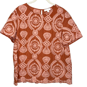 Anthropologie eri + ali Embroidered Short Sleeve Top Size Medium